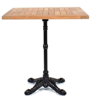 Teakhouten terrastafel vierkant 70 x 70 cm gietijzer - teak, Tuin en Terras, Ophalen of Verzenden, Nieuw, Hout, Eettafel