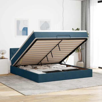 vidaXL Ottoman bed met matras 180x200 cm fluweel donkerblauw, Huis en Inrichting, Slaapkamer | Bedden, Eenpersoons, Nieuw, 80 cm