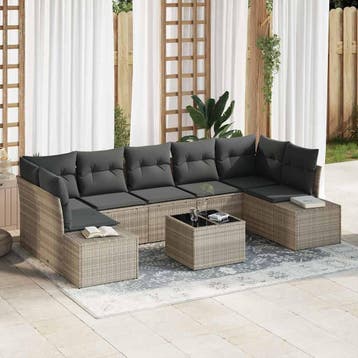 vidaXL Tuin Sofa Set 8 st Lichtgrijs poly rattan, Verzenden, Nieuw, Rotan, 8 zitplaatsen