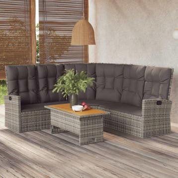 vidaXL Hoekbank verstelbaar met kussens poly rattan grijs, Tuin en Terras, Tuinsets en Loungesets, Verzenden, Nieuw, Rotan