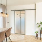 Stalen Schuifdeur met koofsysteem Kiezelgrijs 5 Vlaks rond M, Nieuw, Metaal, 75 tot 150 cm, 150 tot 225 cm