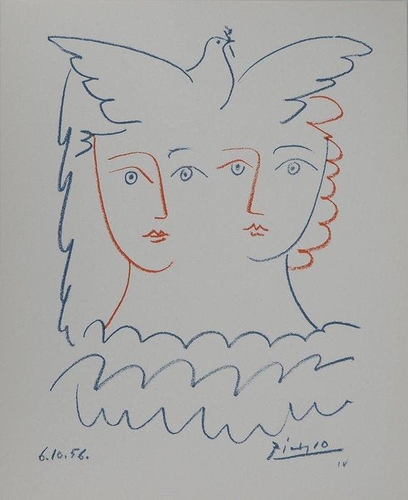 Pablo Picasso (1881-1973) - Couple à la colombe, Antiek en Kunst, Antiek | Overige Antiek