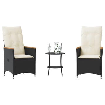 vidaXL 3-delige Bistroset met kussens poly rattan zwart, Verzenden, Nieuw
