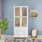 Witte Rotan Kledingkast – 3 Lades en Roede 80x48x180 cm, Huis en Inrichting, Verzenden, Nieuw