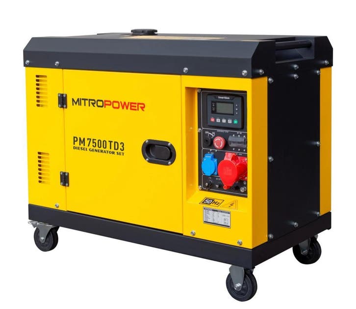 Mitropower PM7500TD3 Diesel Generator 7,5 kVA - 400V, Doe-het-zelf en Verbouw, Aggregaten, Dieselolie, Nieuw, Elektrisch startend