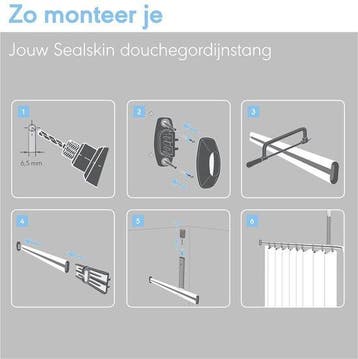 Sealskin - Easy Roll Douchegordijnstangset - Universeel - L, Verzenden, Nieuw