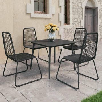 vidaXL 5-delige Tuinset PVC-rattan zwart, 4 zitplaatsen, Kunststof, Verzenden, Nieuw