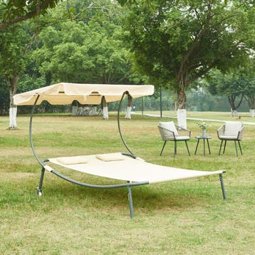 casa.pro Ligbed Avigliano tweepersoons antraciet en beige, Verzenden, Nieuw