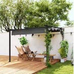 Aluminium Pergola 3x3 m – Wandmodel met Uitschuifbaar Dak, Tuin en Terras, Verzenden, Nieuw