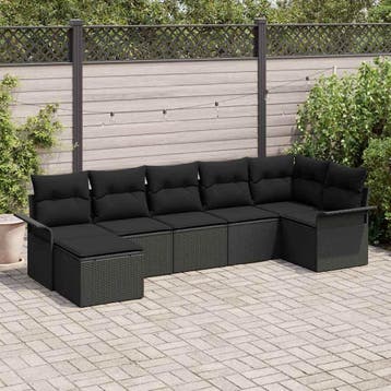 vidaXL Tuin Sofa Set 7 st Zwart poly rattan, Verzenden, Nieuw, 7 zitplaatsen