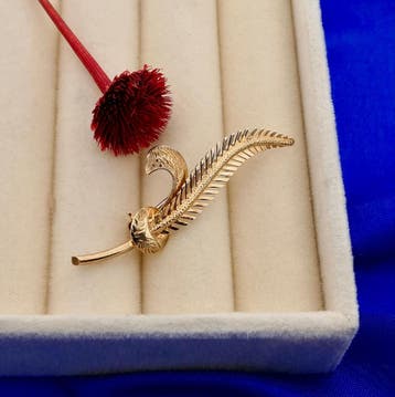 Gouden veer broche, Sieraden, Tassen en Uiterlijk, Broches, Ophalen of Verzenden, Gebruikt, Goud, Goud