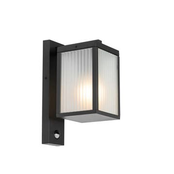 Buiten wandlantaarn zwart met ribbel glas en, Verzenden, Nieuw, Aluminium