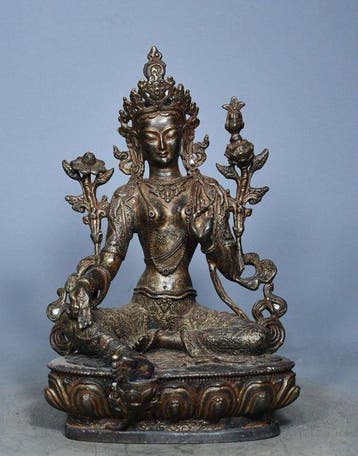 Beeld, White Tara bronze statue - 20 cm - Koper - 1990