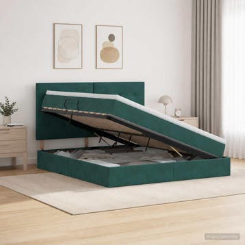vidaXL Opslag bed met matras Donkergroen 180 x 200 cm, Verzenden, Stof, Groen, Nieuw