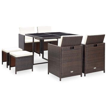 vidaXL 9-delige Tuinset met kussens poly rattan bruin, Verzenden, Nieuw, Rotan, Tuinset