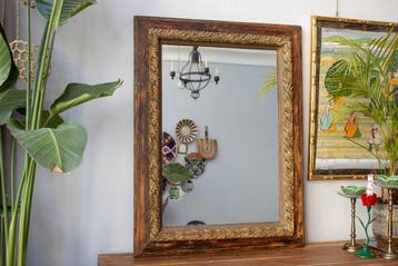 Spiegel- decoratie met bladgoud - Hout, Glas - van muur tot