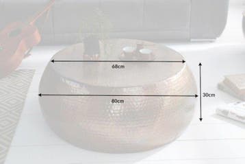 Ronde salontafel ORIENT 80cm gevlamd koper metaal gehamerd, Huis en Inrichting, Tafels | Salontafels, Ophalen of Verzenden, Nieuw