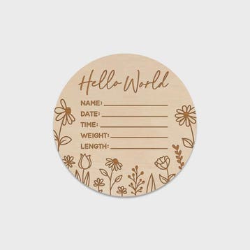 Houten Baby Aankondigingsbord 'Hello World' - Geboortegegeve, Verzenden, Nieuw