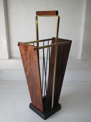 Paraplustandaard/rek - Hout, messing, gietijzer