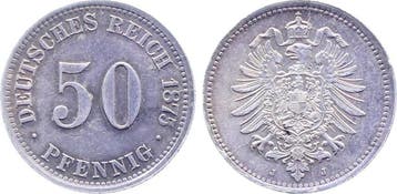 Duitsland 50 Pfennig 1875 J f prfr Lichterader Praegung J..., Verzenden