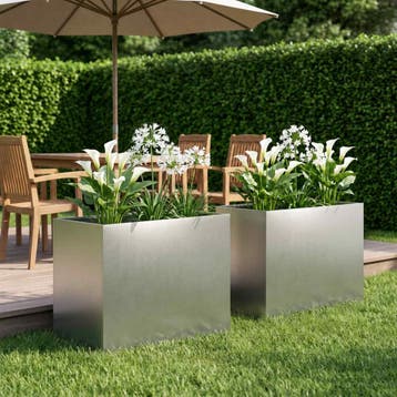 vidaXL Plantenbak 2 st zilver 60 x 40 x 50 cm Roestvrij, Verzenden, Minder dan 60 cm, Nieuw, Metaal