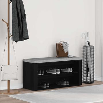 vidaXL Schoenenbank 100x35x45 cm bewerkt hout zwart, Huis en Inrichting, Kasten | Schoenenrekken, Verzenden, Nieuw