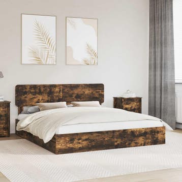 vidaXL Opslag bed Gerookt eiken 180 x 200 cm Bewerkt hout, Verzenden, Nieuw, Tweepersoons, Hout