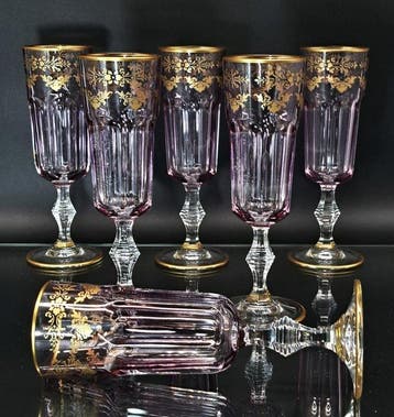 Artemisia - Champagne fluitje (6) - Monet - Kristal, goud 24, Antiek en Kunst