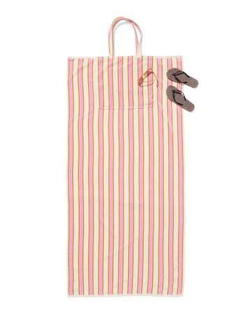 HEMA 2-in-1 strandlaken en tas velours strepen roze van sale, Verzenden, Nieuw, Roze