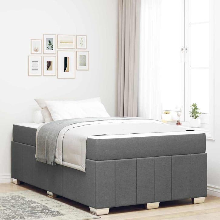 vidaXL Bedframe met matras Donkergrijs 120 x 200 cm Stof, Huis en Inrichting, Slaapkamer | Bedden, Grijs, Nieuw, Stof, Verzenden