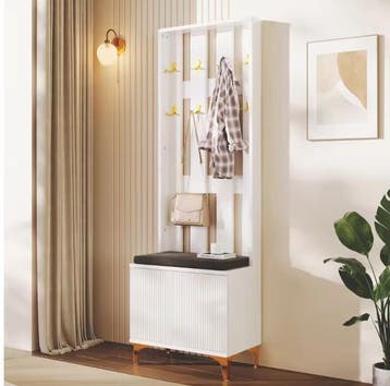 Wandkapstok met Kast en Bankje – Luxe Halmeubel in Wit, Verzenden, Nieuw
