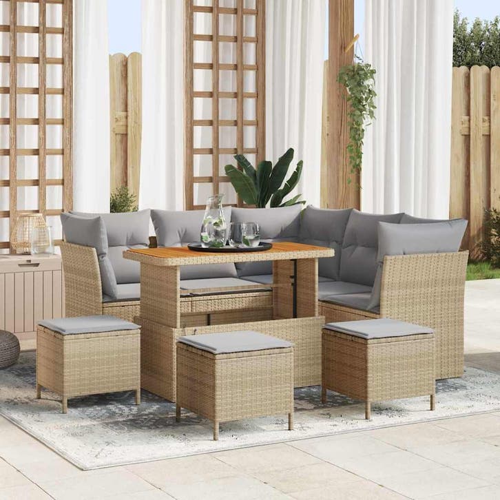 vidaXL Tuin Sofa Set met kussen met opslag 9 pcs beige en, Tuin en Terras, Tuinsets en Loungesets, Nieuw, Meer dan 8 zitplaatsen
