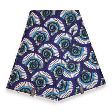 Afrikaanse wax print stof - Blauw Wit Spiral Shells - Polyco, Ophalen of Verzenden, Nieuw