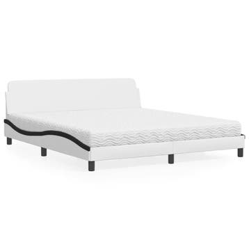 vidaXL Bed met matras Dover kunstleer wit en zwart 180x200, Overige materialen, Eenpersoons, Verzenden, Wit