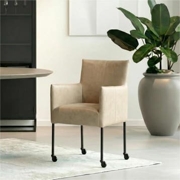 Set van 4 Leren eetkamerstoelen Desire - Vintage Taupe, Huis en Inrichting, Stoelen, Ophalen of Verzenden, Nieuw, Leer
