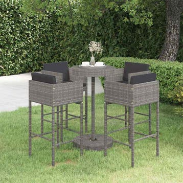 vidaXL 5-delige Tuinbarset met kussens poly rattan grijs, Verzenden, Nieuw, 4 zitplaatsen