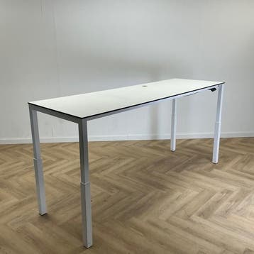 Elektrisch zit-sta bureau / werktafel 250x80 cm,  wit trespa, Gebruikt, In hoogte verstelbaar, Ophalen of Verzenden, Wit