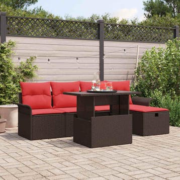 vidaXL Tuin Sofa Set 6 st Bruin poly rattan, Verzenden, Nieuw, 6 zitplaatsen