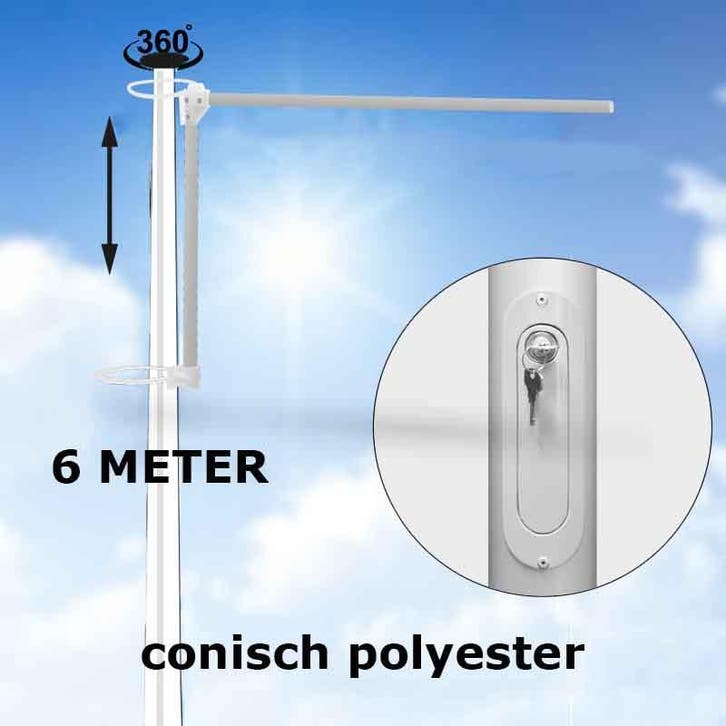 BUDGET HIJSBARE polyester baniermast 6 meter conisch, Diversen, Vlaggen en Wimpels, Nieuw