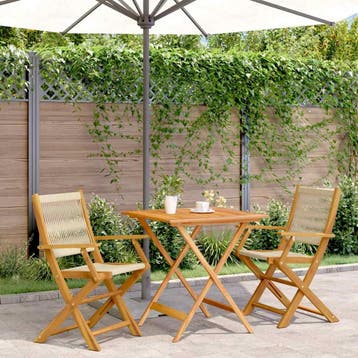 vidaXL 3-delige Bistroset polypropeen en massief hout beige, Verzenden, Nieuw, Hardhout