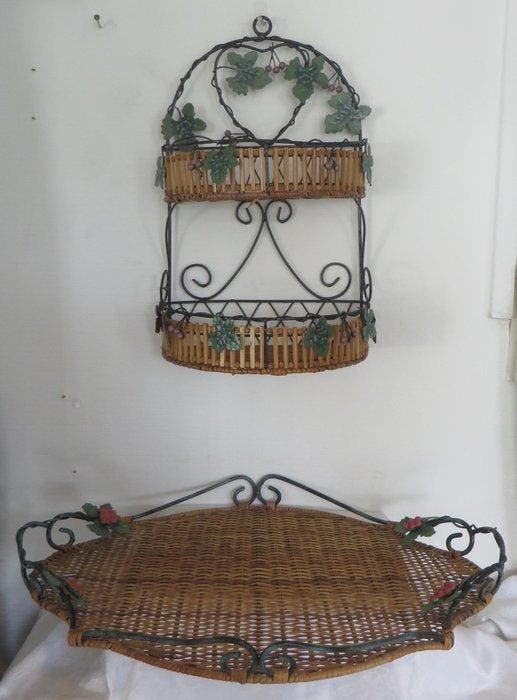 Dienblad (2) - Sfeervol vintage ontbijtset – rieten plateau, Antiek en Kunst, Kunst | Designobjecten