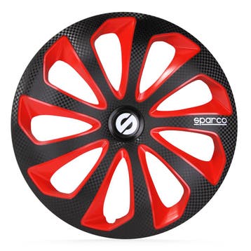 4-Delige Sparco Wieldoppen  Sicilia 15-inch zwart/rood/carbo, Verzenden, Nieuw
