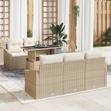 vidaXL Tuin Sofa Set 6 st Beige poly rattan, Verzenden, Nieuw, Rotan, 6 zitplaatsen