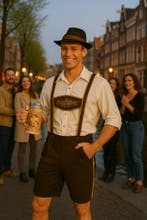 Wit Oktoberfest Kostuum met Bruine Lederhosen – - Maat M, Ophalen of Verzenden, Nieuw, Maat 48/50 (M)