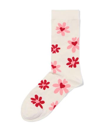 HEMA Sokken voor volwassenen bloemen beige 3=40% / 2=20%, Verzenden, Nieuw, Beige