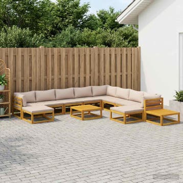vidaXL Bankstel 12 st Naturel Massief Acaciahout, Verzenden, Nieuw, 2 zitplaatsen