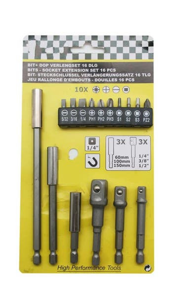 Bit dop adapter verlengset (16 dlg) zeskant, Ophalen of Verzenden, Nieuw