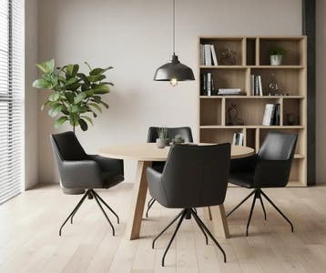 Set van 4 leren eetkamerstoel Wave - Granada Black, Ophalen of Verzenden, Nieuw, Leer