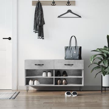 vidaXL Schoenenbank 102x35x55 cm bewerkt hout betongrijs, Huis en Inrichting, Verzenden, Nieuw
