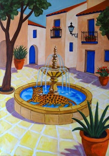 Corina Schroeder - Jaguar in the fountain XL